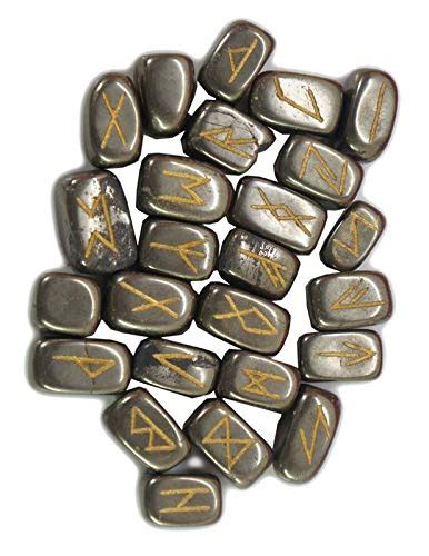 IFH Dacor Pyrite Rune Rune Set with Pouch Wicca Pagan Runes Stone 25 ...