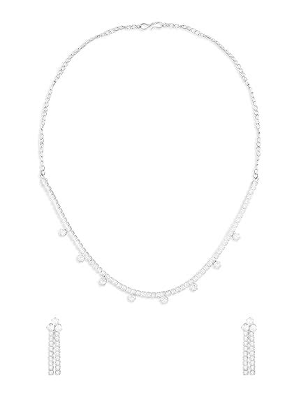 ZAVERI PEARLS Silver Tone Dazzling Diamonds Embellished Party Bling ...