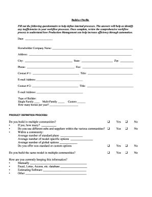 Fillable Online Builder Profile Questionnaire - BuilderMT Fax Email ...