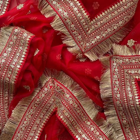 Bridal Saugaat Red Embroidered Fringed Organza Dupatta – anokherang