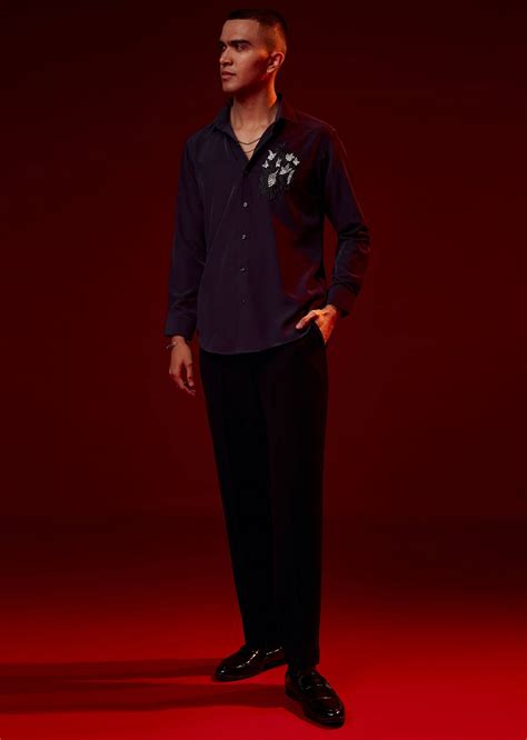 Buy Purple Embellished Mandarin Collar Shirt | KALKI Fashion India