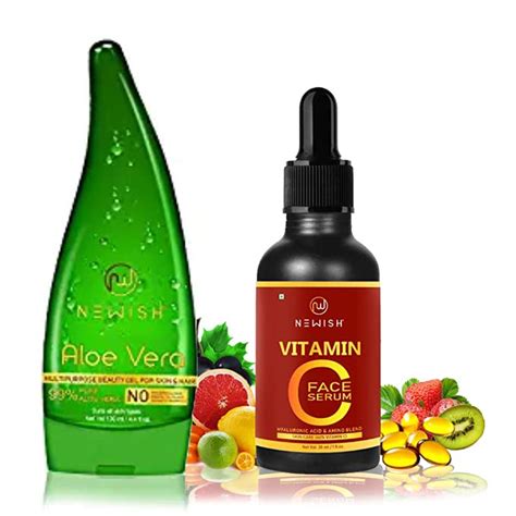 Newish Aloe Vera Gel for Skin Care & Hair + Vitamin C Serum for Face ...