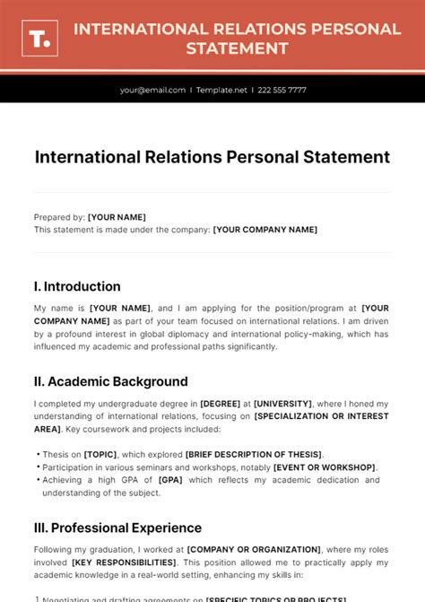 Free International Relations Personal Statement Template to Edit Online