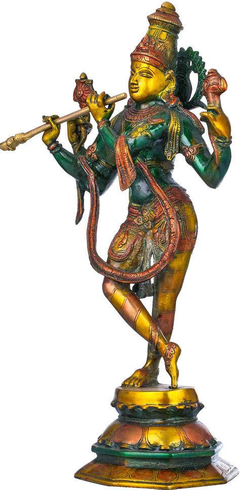 Handmade Alluring Henna touch Brass Statue of Lord Krishna in His Cosm ...