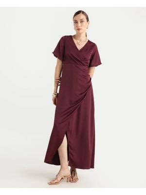 Buy RAREISM Maroon Solid Wrap Maxi Dress (XXS) Online