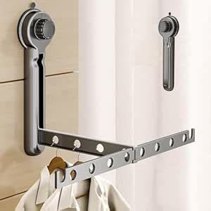 KEYOZA Folding Wall Mounted Clothes Hanger Rack – Suction Cup No Drill ...
