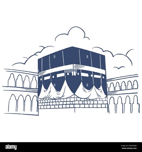 Holy Kaaba in Mecca Saudi Arabia vintage engraved style. Hand drawn ...