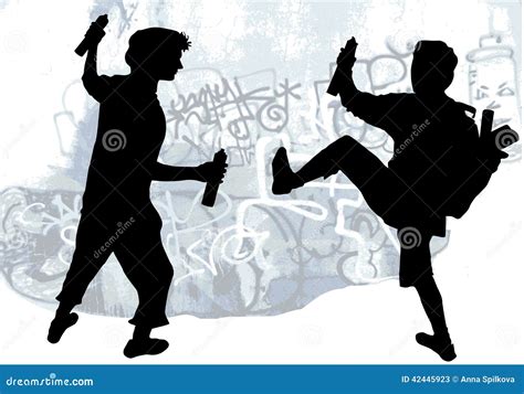 Silhouettes of Taggers Drawing Graffiti Stock Vector - Illustration of artist, spray: 42445923