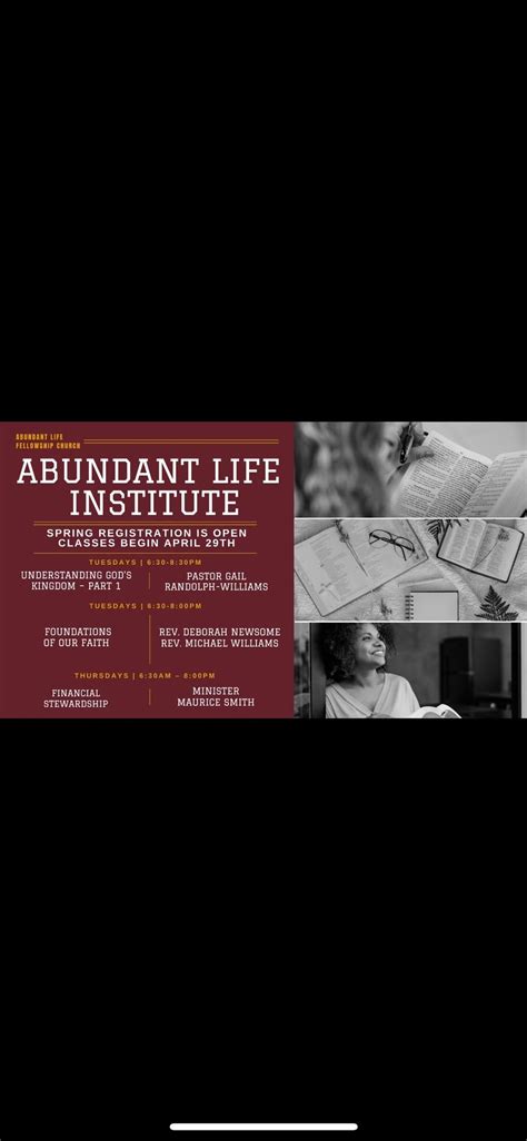 Abundant Life Institute- Courses, Abundant Life Fellowship Church ...
