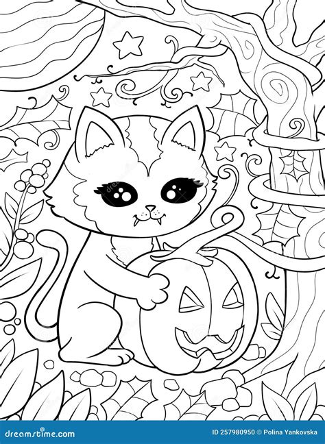 Halloween Coloring Page for Adult Stock Illustration - Illustration of ...