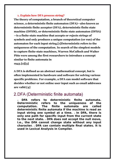Toc - Theory of computation questions - Explain how DFA process string ...