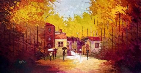 "Walk In The Rain": Light Brown Acrylic Painting by Ganesh Panda ...