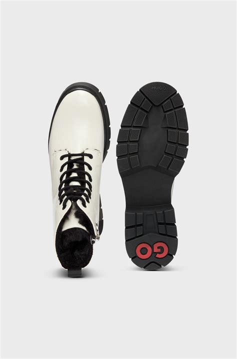 HUGO - Faux-leather boots with logo zip-puller - White