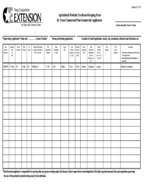 Texas Agricultural Pesticide Use Record-Keeping Form - Blank Fillable ...