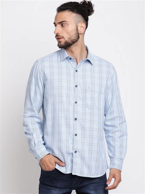 Men's Sky Blue Casual Medium Checks Full Sleeve Shirt – Cantabil