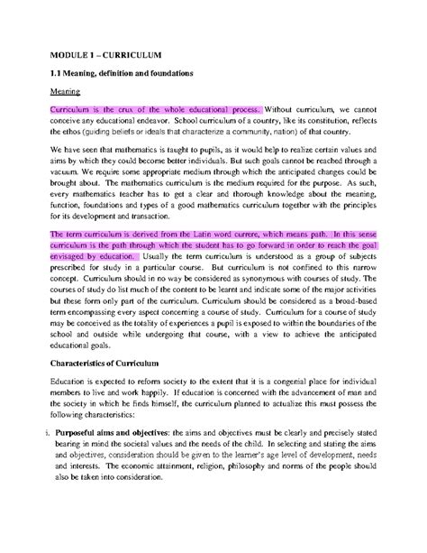 205 maths copy - MODULE 1 – CURRICULUM 1 Meaning, definition and ...