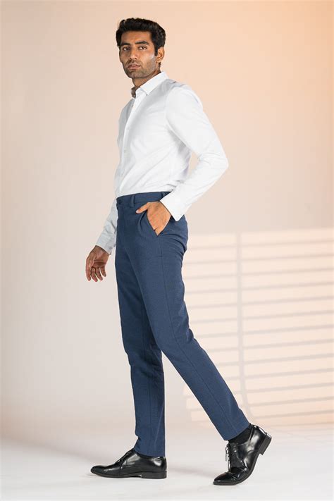 Buy Men's Navy Blue Seersucker Checks Pants Online In India