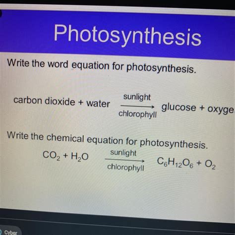 Word Equation For Photosynthesis