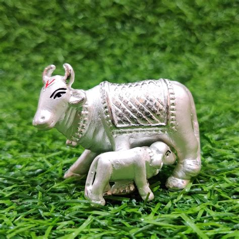 Buy Silverlite Kamdhenu Cow 99% Pure Silver Hollow Idol Statue for Home ...