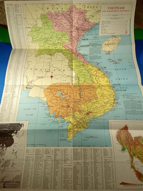 Vietnam Conflict Map 1965 Vintage! Chronology of Events C.S. Hammond ...