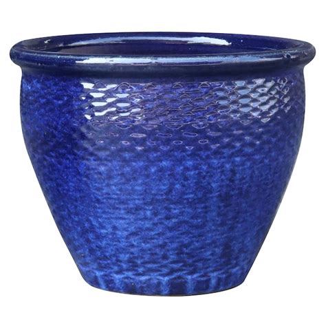allen + roth Round 12.4-in W x 12.4-in L Blue Glazed ceramic Indoor ...