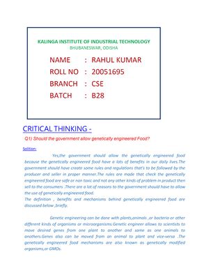 Biology critical thinking - Should the government allow genetiCally ...