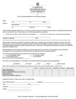 Fillable Online capitol-college Letter of Recommendation Form - Capitol ...