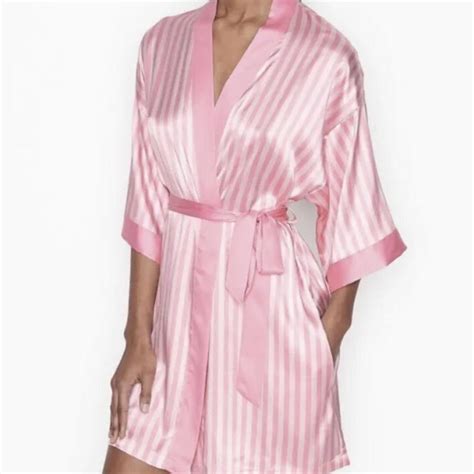victoria’s secret silk robe striped pink and white... - Depop