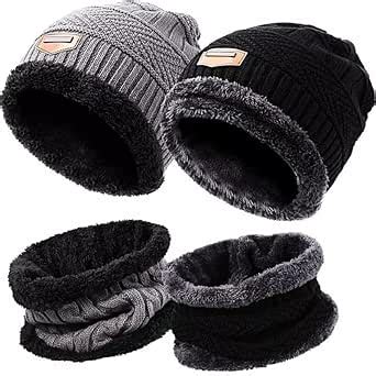 Buy OKKU Snow Proof Inside Fur Wool Unisex Beanie Cap with Neck Warmer ...