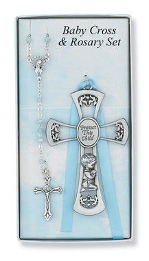 Pewter Baby Boy Cross Crib Medal & Rosary Set, Childrens Rosary, 0L" x ...