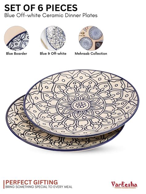 VarEesha Mehraab Blue Off-white Ceramic Dinner Plates Set of Six