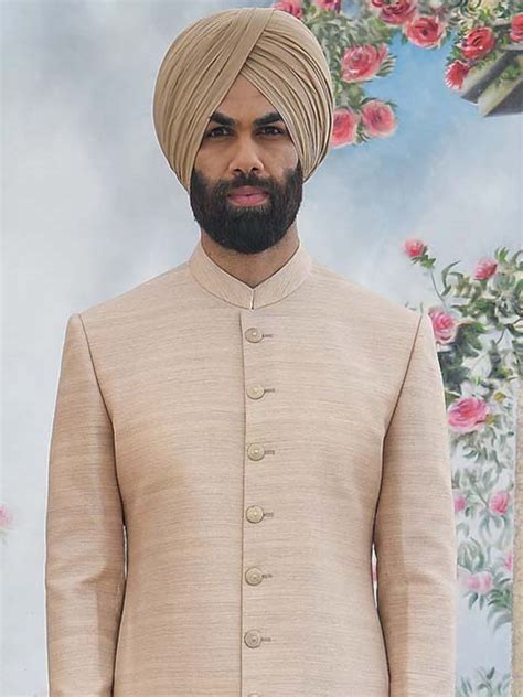 Beige Embroidered Hand-Weaved Sherwani Set
