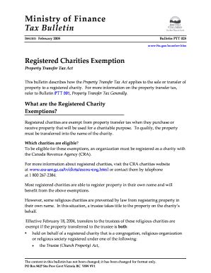Fillable Online sbr gov bc Bulletin PTT 025 Registered Charities ...
