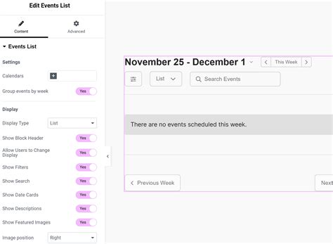 Displaying Event Lists