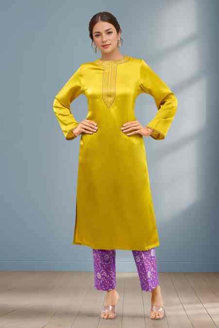 Buy Samyukta Singhania Yellow Embroidered Straight Kurta Set Online ...