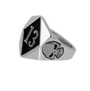 Punk Mens 316L Steel Lucky 13 Skull Motorcycle Finger Ring Silver US ...