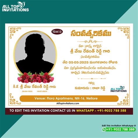 Death Anniversary Card Template with Photo Background in Telugu – All ...
