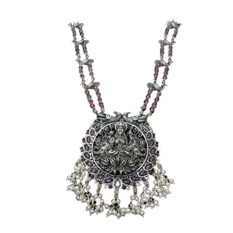 Gajalakshmi Two Line Spinal Mala Necklace - Silver Palace
