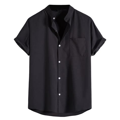 Ersazi Men's Casual Short Sleeve Stand Collar Shirt, Untuckit Fashion ...