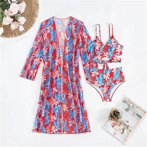 Tropical Print Spaghetti Straps High Waist Swimsuit Red – The Curvves