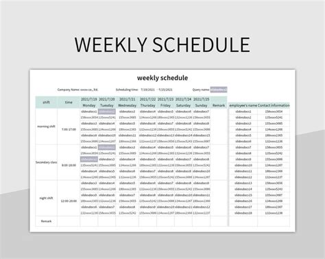 Image result for Excel Weekly Schedule Spreadsheet Editable