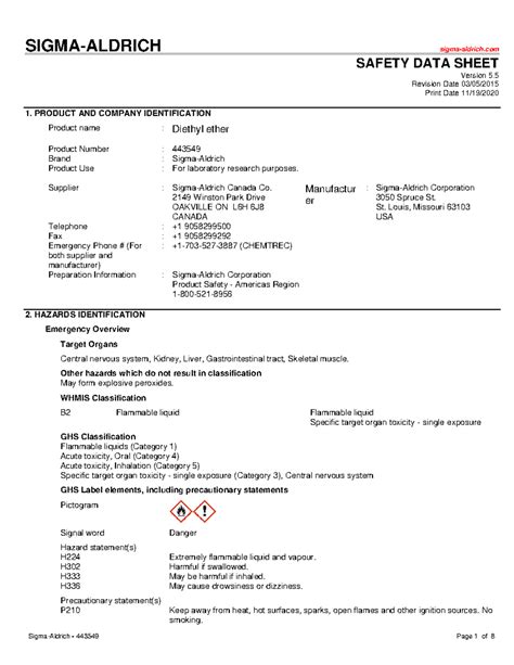 SDS diethyl ether (Aldrich) 2021 - SIGMA-ALDRICH sigma-aldrich SAFETY ...