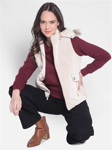 Beige Puffer Jacket With Faux Fur Detail – Crimsoune Club