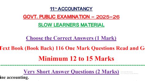 11th Accountancy Public Exam Slow Learners Materials English Medium ...