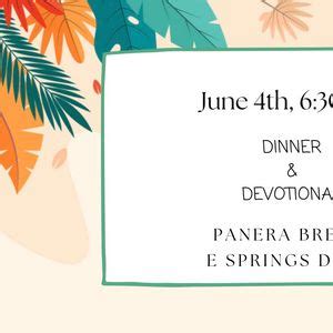 June Dinner and Devotions, Panera Bread (2651 E Springs Drive, Madison ...
