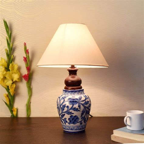 Blue pottery mugal art ceramic matka decorative Lamp (Blue,Off-white ...