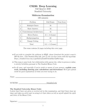 Deep Learning Numericals and solutions - CS230: Deep Learning Fall ...