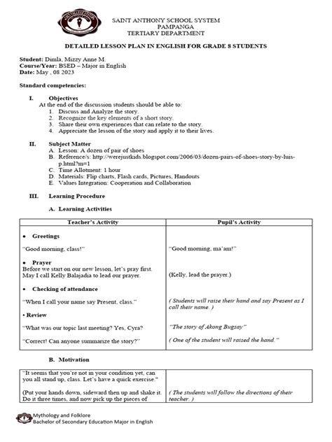 Image result for Detailed Lesson Plan