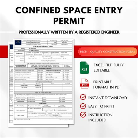 Confined Space Entry Permit, Safety Permit for Confined Space, Safety ...