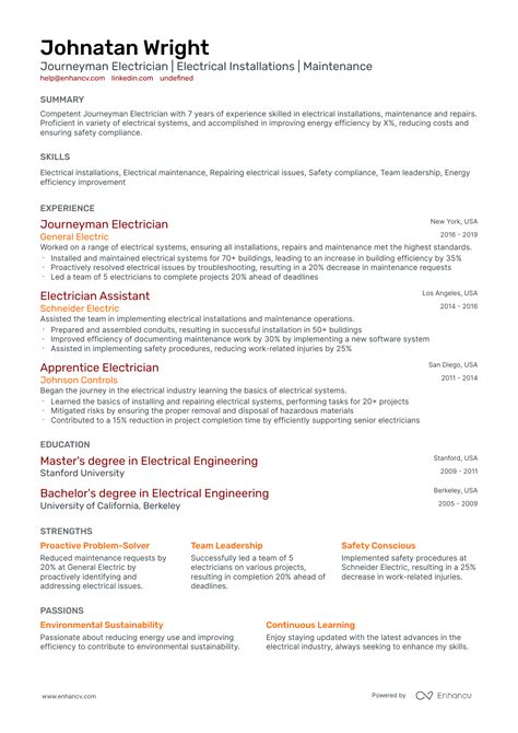 10 Journeyman Electrician Resume Examples & Guide for 2026